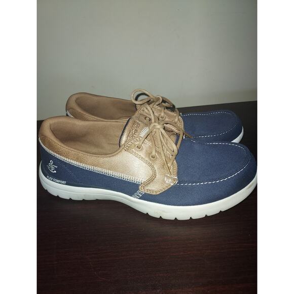 Skechers Women's Boat Shoes 9.5 On the Go Walk Flex Embark Goga Mat Lace Up Navy - Picture 1 of 14